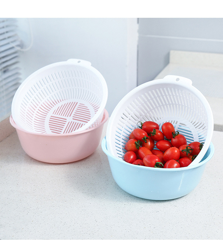 Double-Layer Plastic Drain Basket Kitchen round Fruit Basket Household Storage Water Filter Washing Basin Minimalist Creative Washing Vegetable Basket