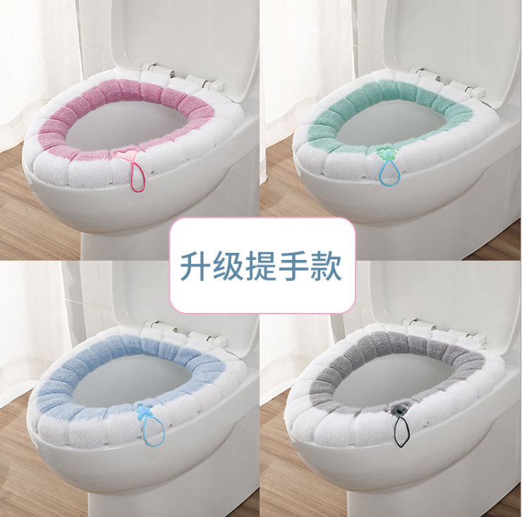 Seat Cushion Universal Plush Toilet Seat Cover Autumn and Winter Warm Toilet Seat Cover Cute Knitting Handle Toilet Mat