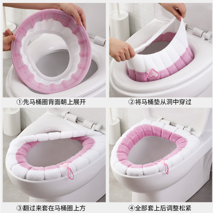 Seat Cushion Universal Plush Toilet Seat Cover Autumn and Winter Warm Toilet Seat Cover Cute Knitting Handle Toilet Mat