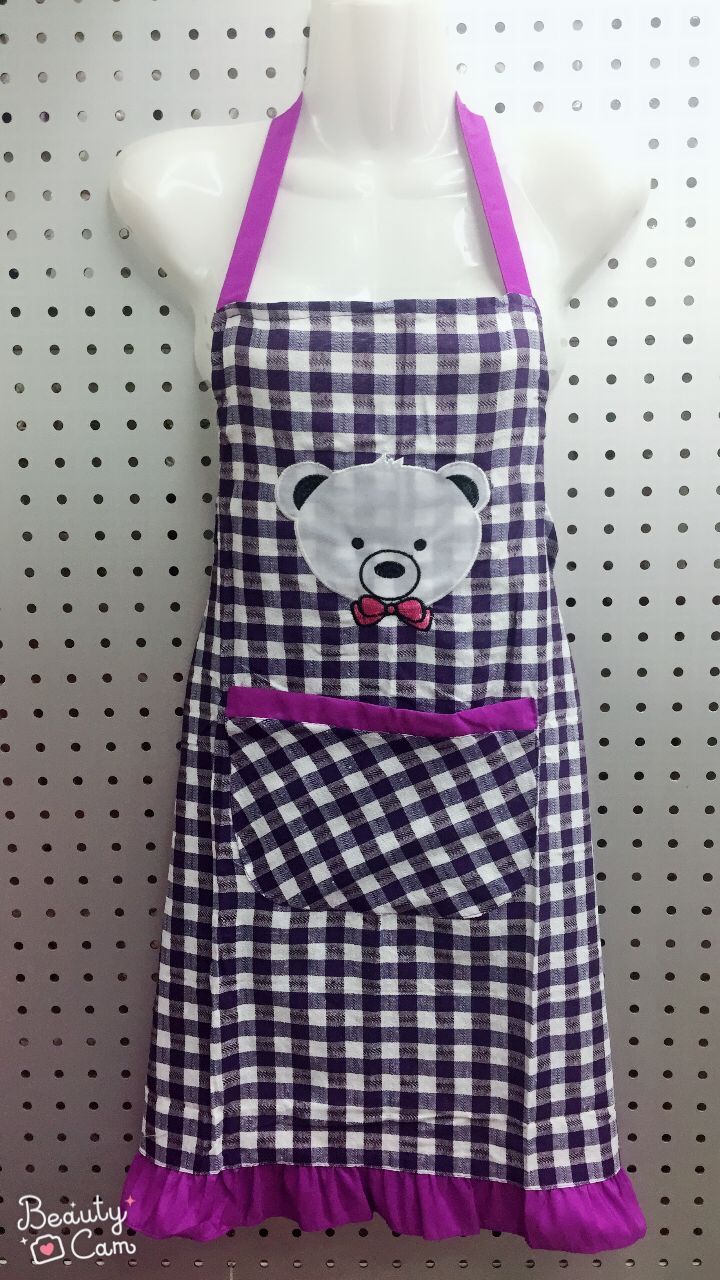 Small bear suspenders hang collar plaid apron antifouling home apron