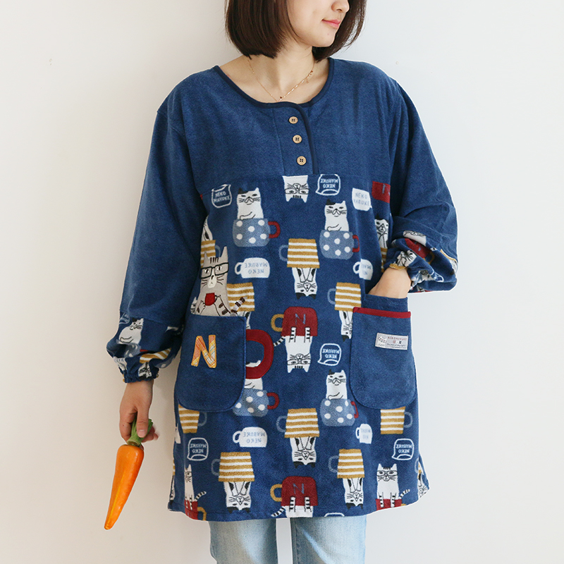 Daily Order Cute Cartoon Autumn and Winter Warm Apron Plush Homewear Overclothes Bib Antifouling Kitchen Long Sleeve Apron