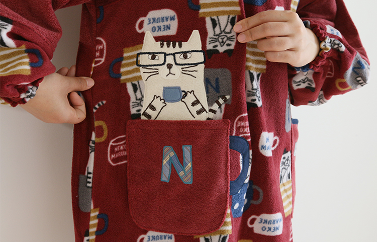 Daily Order Cute Cartoon Autumn and Winter Warm Apron Plush Homewear Overclothes Bib Antifouling Kitchen Long Sleeve Apron