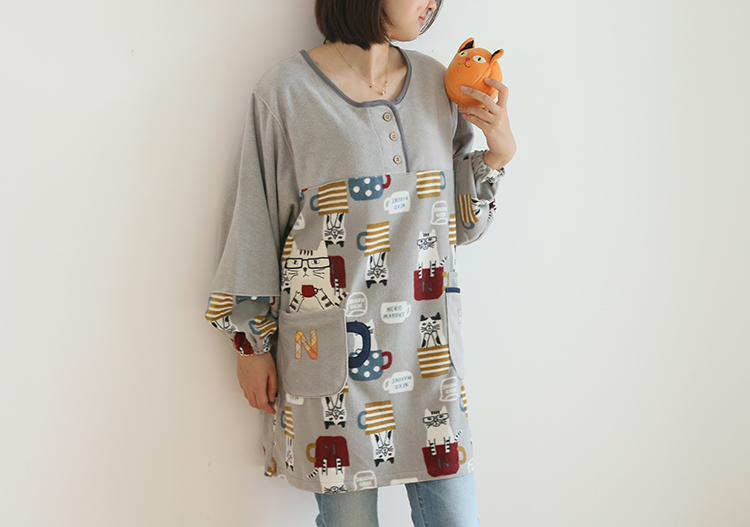 Daily Order Cute Cartoon Autumn and Winter Warm Apron Plush Homewear Overclothes Bib Antifouling Kitchen Long Sleeve Apron