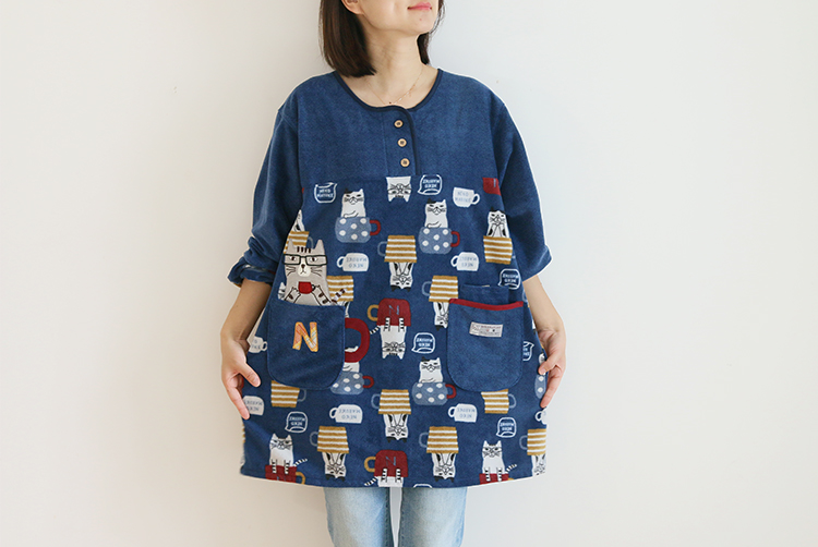 Daily Order Cute Cartoon Autumn and Winter Warm Apron Plush Homewear Overclothes Bib Antifouling Kitchen Long Sleeve Apron