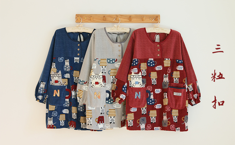 Daily Order Cute Cartoon Autumn and Winter Warm Apron Plush Homewear Overclothes Bib Antifouling Kitchen Long Sleeve Apron