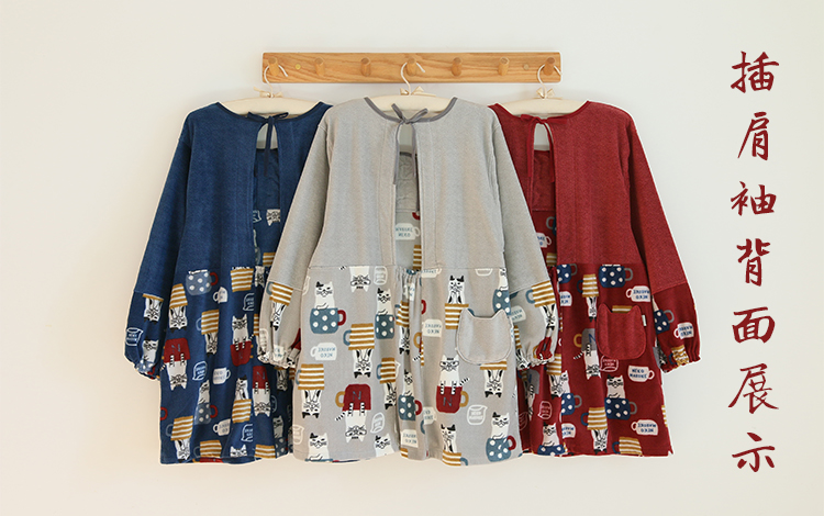 Daily Order Cute Cartoon Autumn and Winter Warm Apron Plush Homewear Overclothes Bib Antifouling Kitchen Long Sleeve Apron