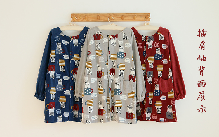 Daily Order Cute Cartoon Autumn and Winter Warm Apron Plush Homewear Overclothes Bib Antifouling Kitchen Long Sleeve Apron
