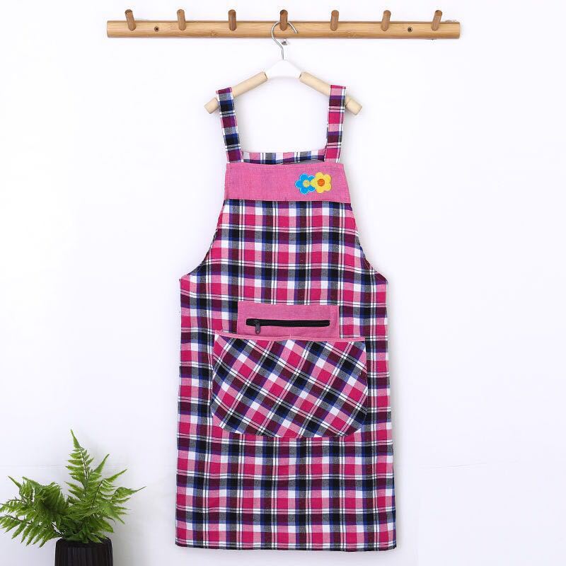 New Two Flower Zipper Apron Plaid Pure Cotton Household Sleeveless Apron Apron Custom Factory Direct Sales