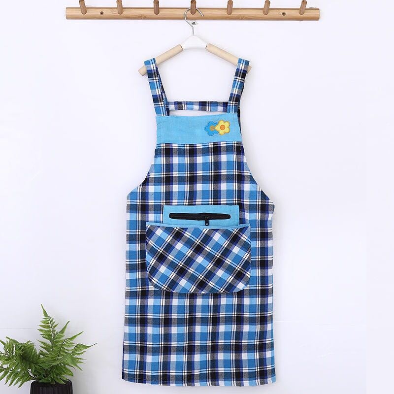 New Two Flower Zipper Apron Plaid Pure Cotton Household Sleeveless Apron Apron Custom Factory Direct Sales