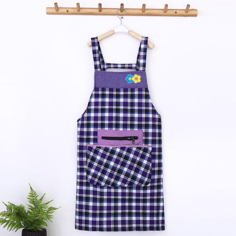 New Two Flower Zipper Apron Plaid Pure Cotton Household Sleeveless Apron Apron Custom Factory Direct Sales