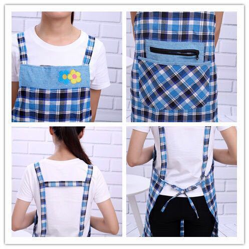 New Two Flower Zipper Apron Plaid Pure Cotton Household Sleeveless Apron Apron Custom Factory Direct Sales