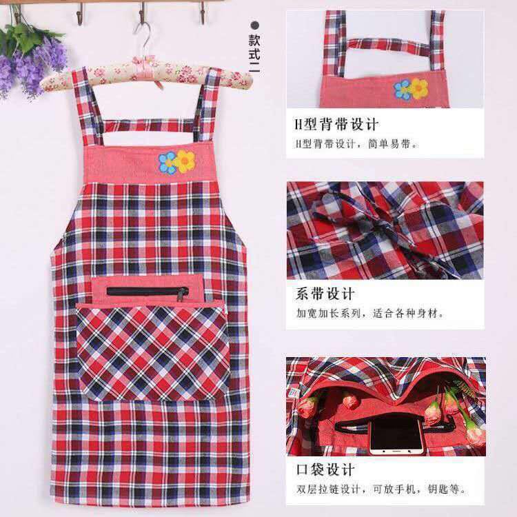 New Two Flower Zipper Apron Plaid Pure Cotton Household Sleeveless Apron Apron Custom Factory Direct Sales