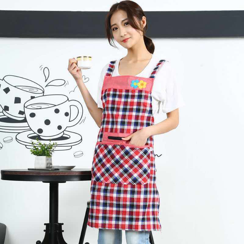 New Two Flower Zipper Apron Plaid Pure Cotton Household Sleeveless Apron Apron Custom Factory Direct Sales