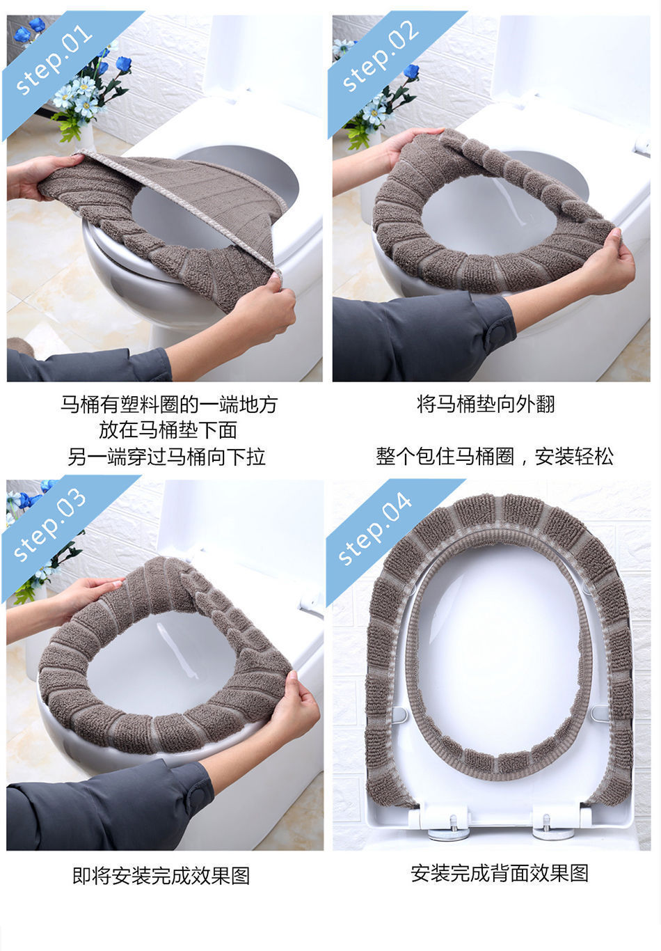 Universal Washable Toilet Cushion Seat Cushion Household Fleece-Lined Warm Toilet Seat Cover Winter Thickened Toilet Seat Cover Toilet Seat