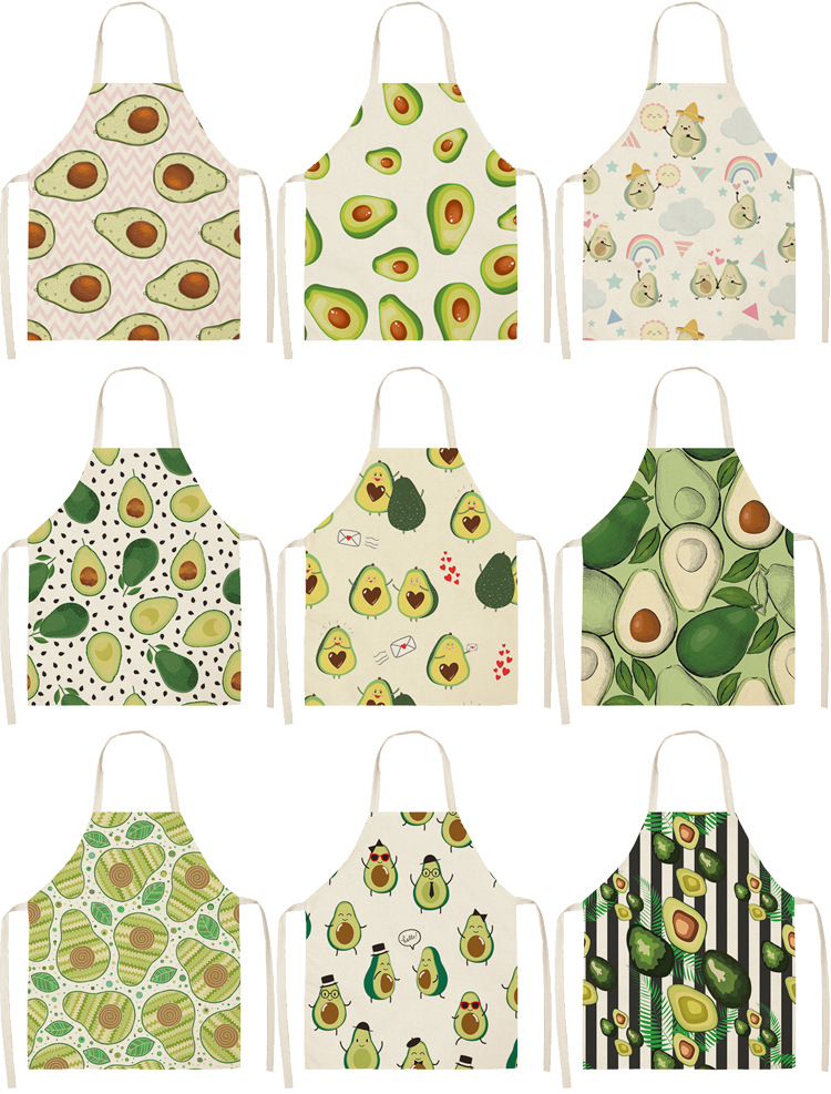 Cute Avocado Cartoon Pattern Women's Apron Korean Fashion Kitchen Cooking Half-Length Men Sleeveless Apron