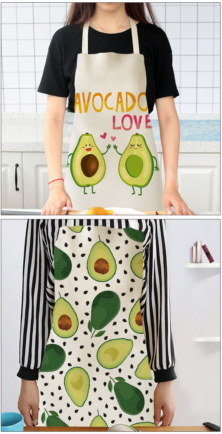 Cute Avocado Cartoon Pattern Women's Apron Korean Fashion Kitchen Cooking Half-Length Men Sleeveless Apron