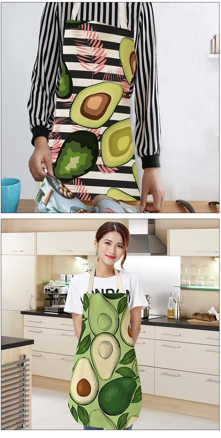 Cute Avocado Cartoon Pattern Women's Apron Korean Fashion Kitchen Cooking Half-Length Men Sleeveless Apron