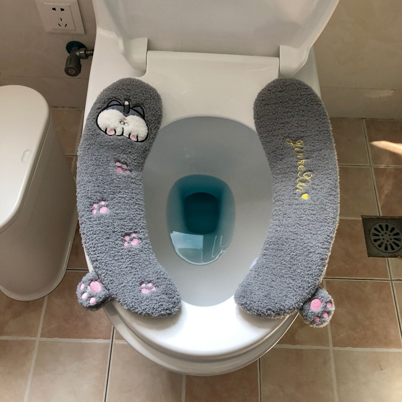 Corgi Ass Cartoon Two Pieces Toilet Mat Household Velcro Plush Toilet Cushion Winter Warm Toilet Seat Cushion