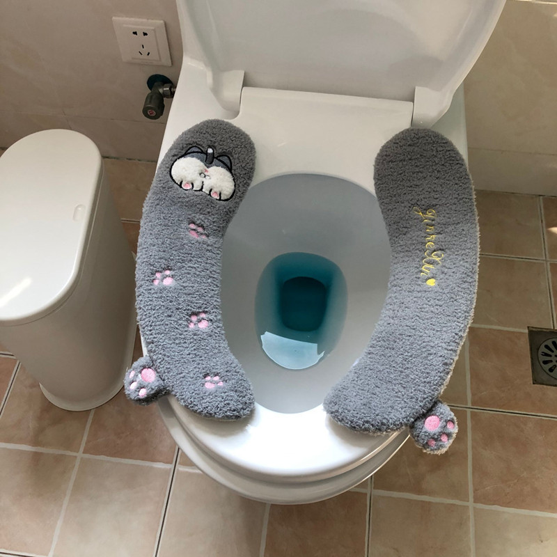 Corgi Ass Cartoon Two Pieces Toilet Mat Household Velcro Plush Toilet Cushion Winter Warm Toilet Seat Cushion