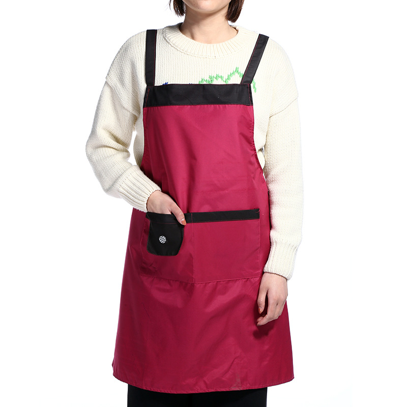 Fashionable home apron plain coloured suspender apron pocket waterproof and anti multi - function adirect sales.