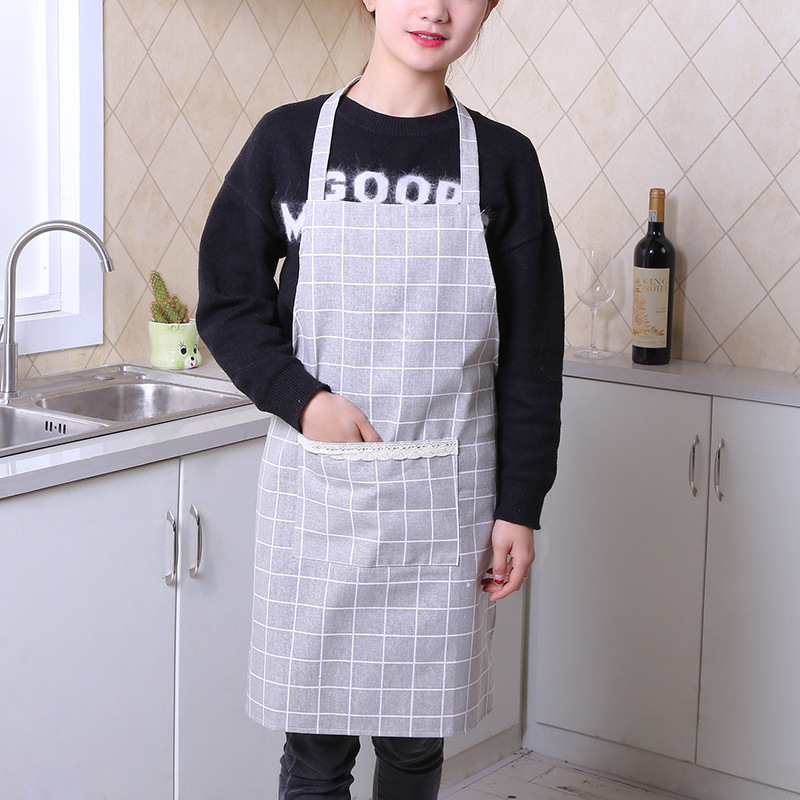 Direct sale of Korean version checked plain color literature and art hang neck apron cotton hemp restaurant kitchen coffee shop advertising apron wholesale Direct sale of Korean version checked plain color literature and art hang neck apron cotton hemp restaurant kitchen coffee shop advertising apron wholesale