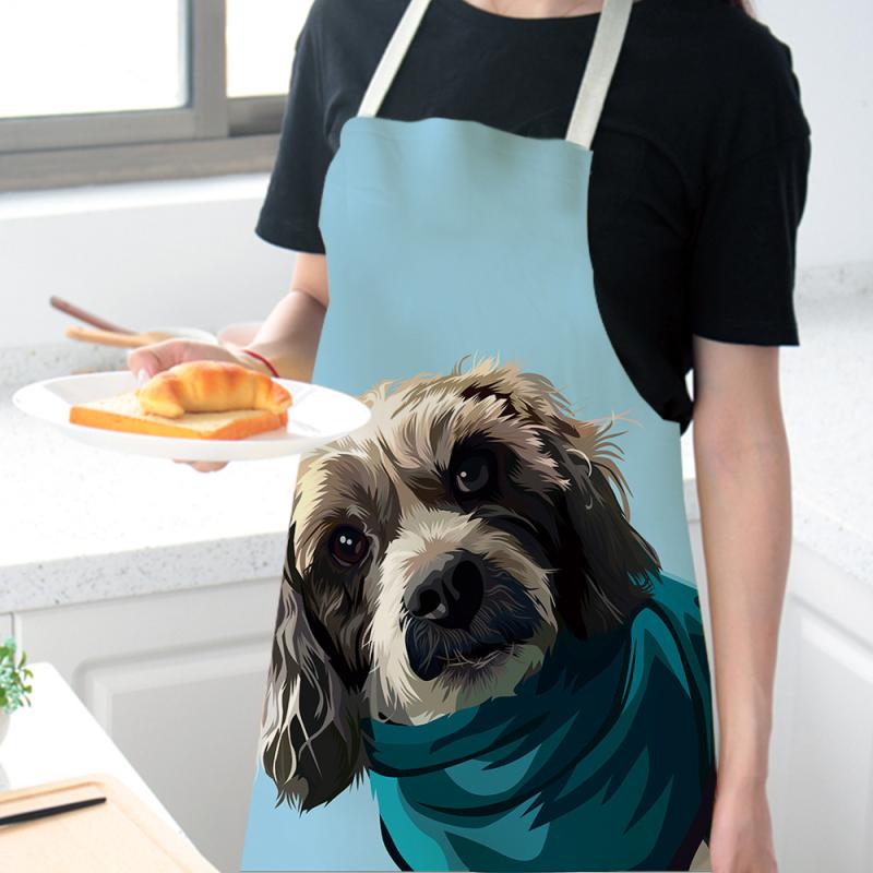New Korean Style Linen Thin Sleeveless Apron Cute Dog Pattern Animal Cartoon Summer Adult Overclothes Kitchen