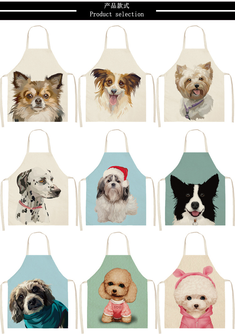 New Korean Style Linen Thin Sleeveless Apron Cute Dog Pattern Animal Cartoon Summer Adult Overclothes Kitchen