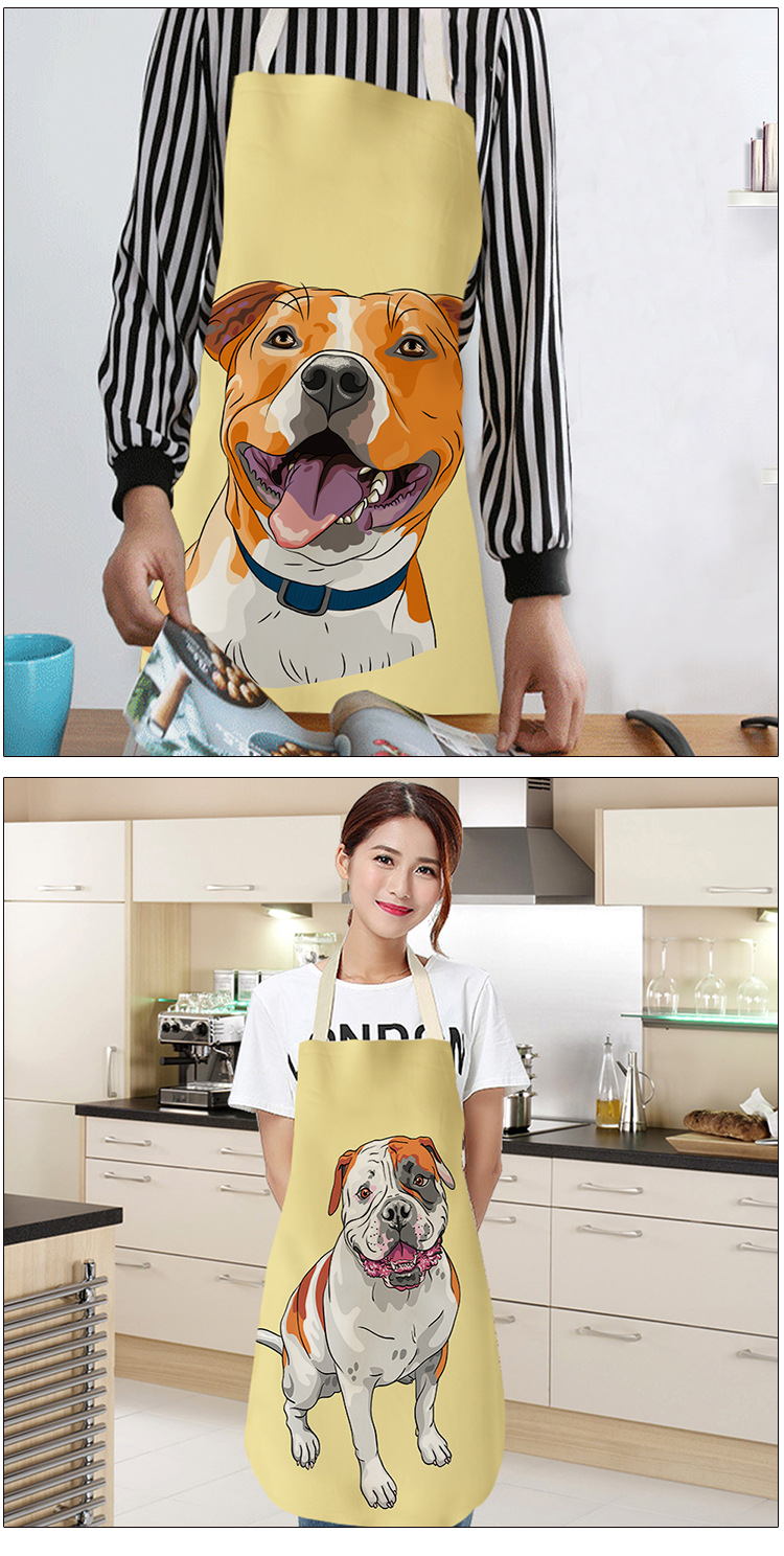 New Korean Style Linen Thin Sleeveless Apron Cute Dog Pattern Animal Cartoon Summer Adult Overclothes Kitchen