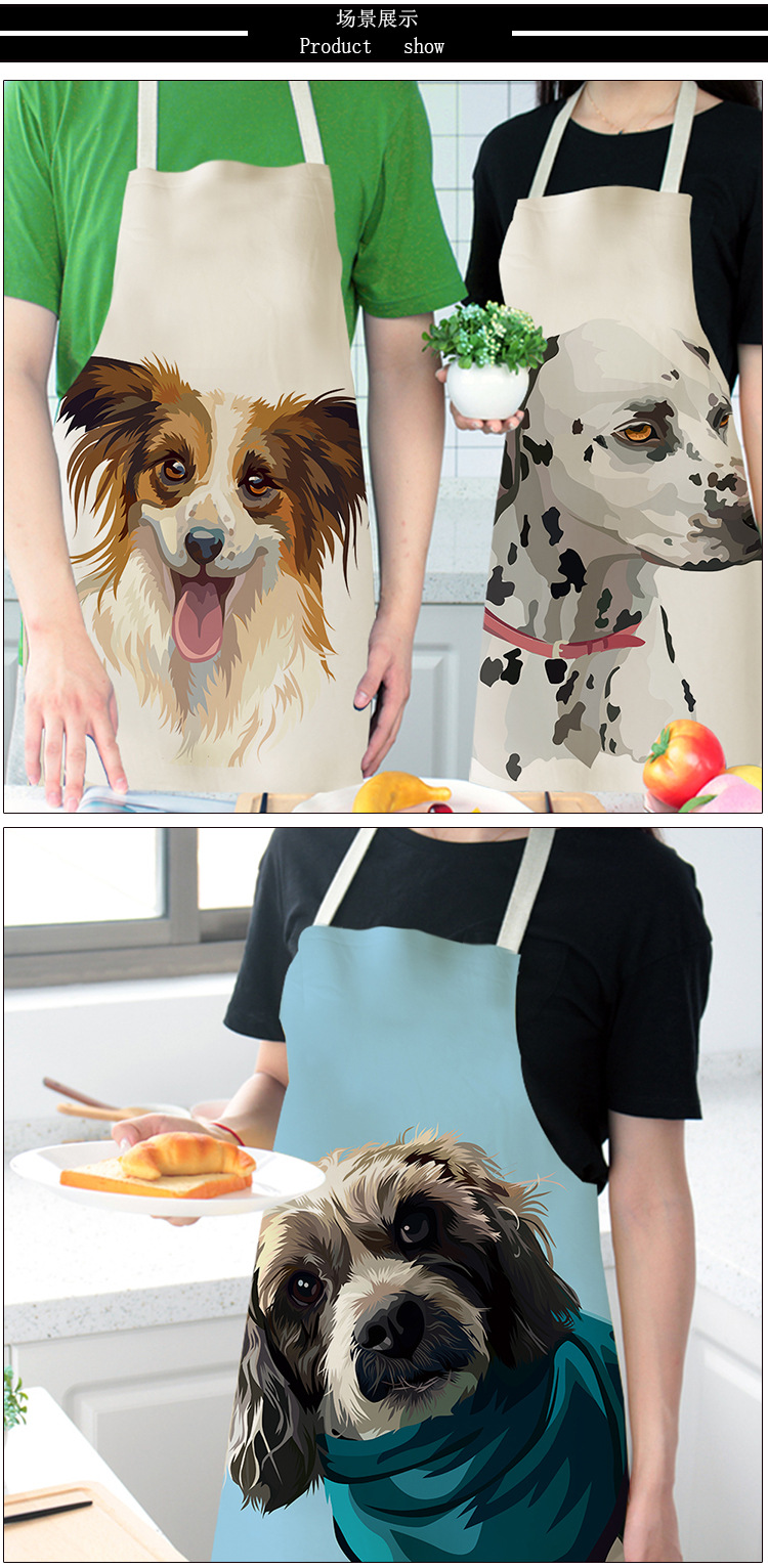 New Korean Style Linen Thin Sleeveless Apron Cute Dog Pattern Animal Cartoon Summer Adult Overclothes Kitchen