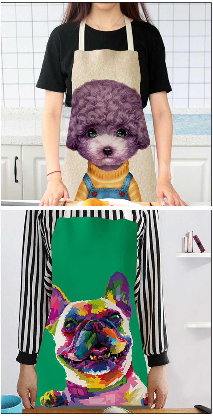 New Korean Style Linen Thin Sleeveless Apron Cute Dog Pattern Animal Cartoon Summer Adult Overclothes Kitchen