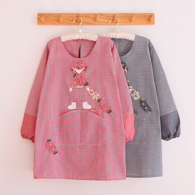 Korean Style Cute Fashion Oil-Proof Bib Overclothes Baking Floral Coffee Shop Painting Work Clothes Long Sleeve Apron