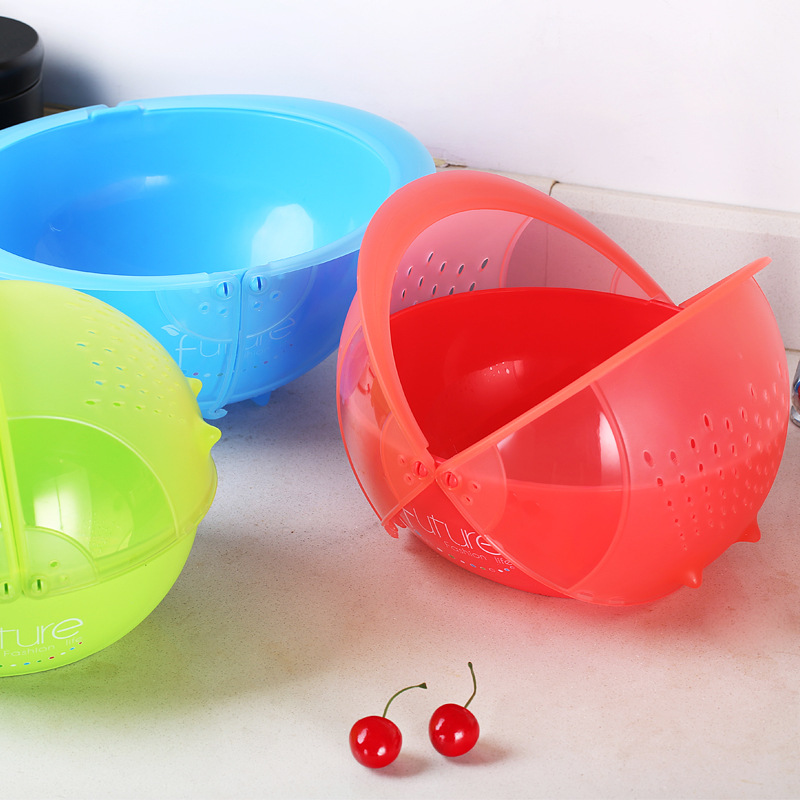Creative Kitchen Flip Rotating Drain Basket Fruit and Vegetable Cleaning Basin Dish Washing Basket Plastic Drain Basket Set