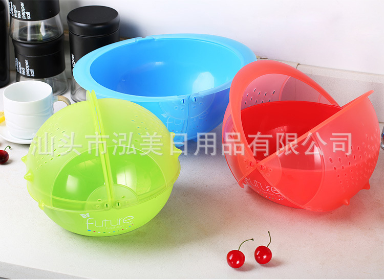 Creative Kitchen Flip Rotating Drain Basket Fruit and Vegetable Cleaning Basin Dish Washing Basket Plastic Drain Basket Set