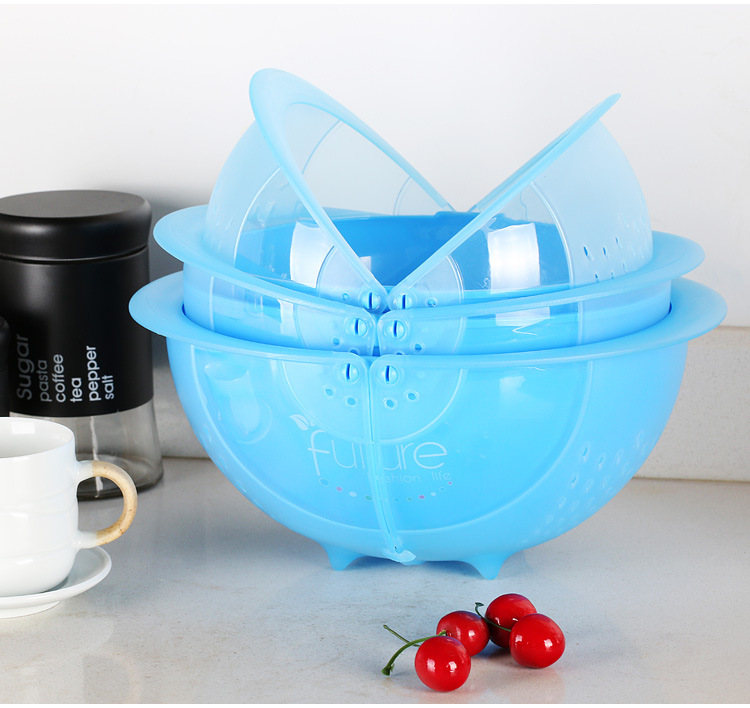 Creative Kitchen Flip Rotating Drain Basket Fruit and Vegetable Cleaning Basin Dish Washing Basket Plastic Drain Basket Set
