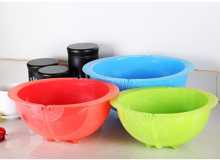 Creative Kitchen Flip Rotating Drain Basket Fruit and Vegetable Cleaning Basin Dish Washing Basket Plastic Drain Basket Set