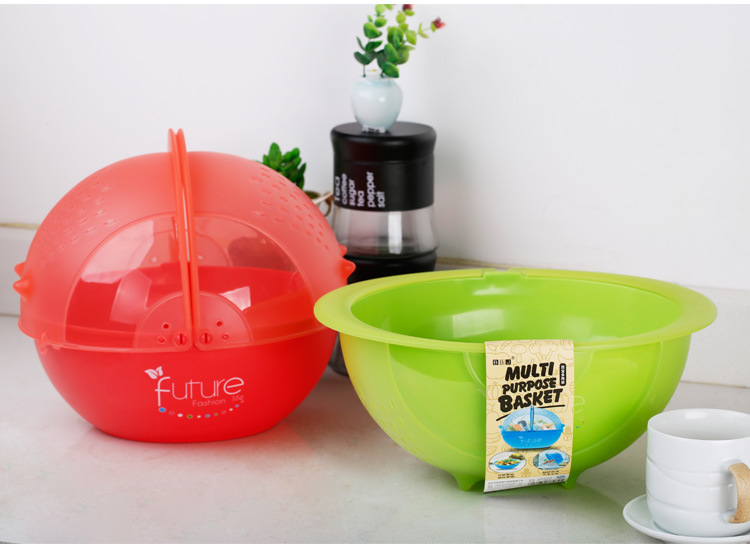 Creative Kitchen Flip Rotating Drain Basket Fruit and Vegetable Cleaning Basin Dish Washing Basket Plastic Drain Basket Set