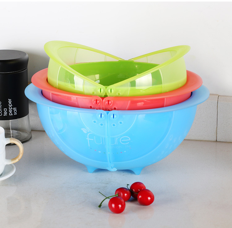 Creative Kitchen Flip Rotating Drain Basket Fruit and Vegetable Cleaning Basin Dish Washing Basket Plastic Drain Basket Set