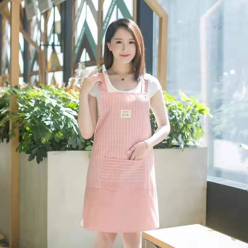 2020 fashion Korean plain but elegant stripe fashion double waterproof, anti - pollution anti - oil kitchen apron