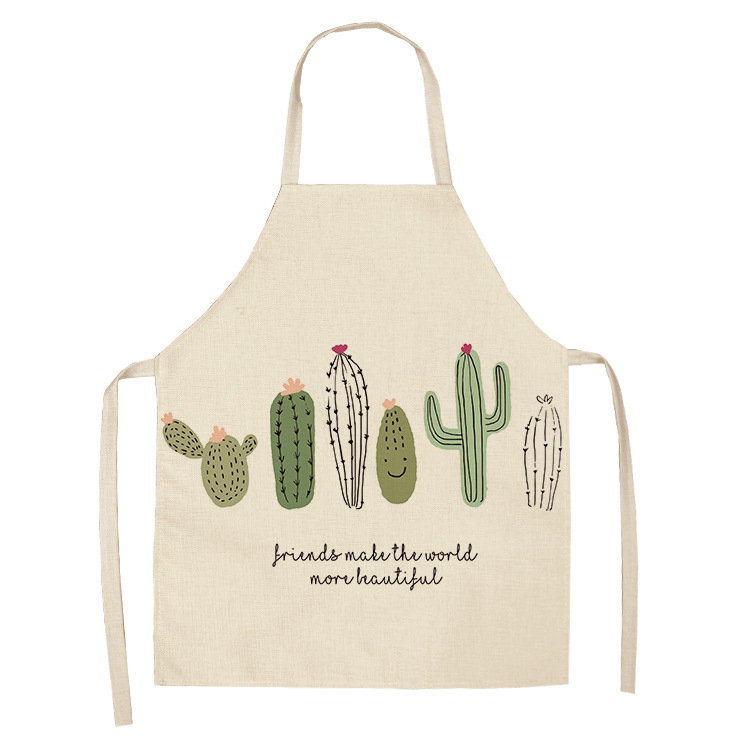 New Cross-Border Tropical Green Plant Flower Linen Printed Apron Size Can Be Customized New Cross-Border Tropical Green Plant Flower Linen Printed Apron Size Can Be Customized