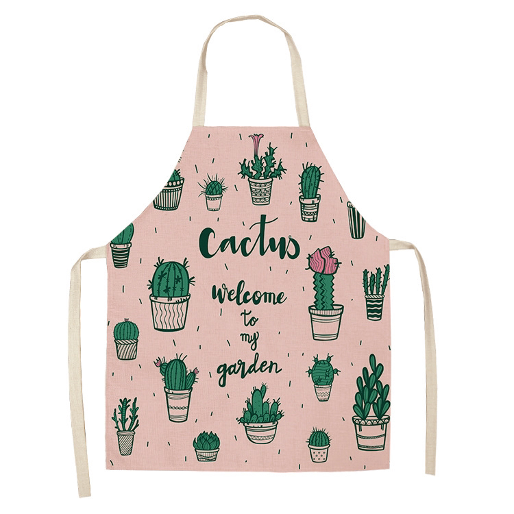 New Cross-Border Tropical Green Plant Flower Linen Printed Apron Size Can Be Customized New Cross-Border Tropical Green Plant Flower Linen Printed Apron Size Can Be Customized
