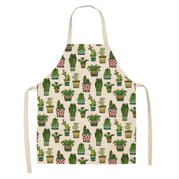 New Cross-Border Tropical Green Plant Flower Linen Printed Apron Size Can Be Customized New Cross-Border Tropical Green Plant Flower Linen Printed Apron Size Can Be Customized