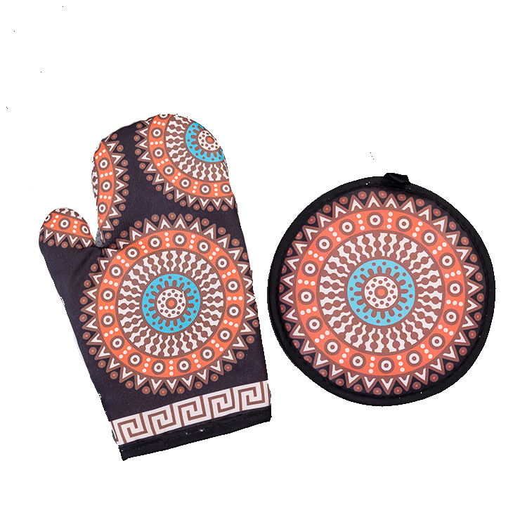 Factory Direct Sales Digital Printing Insulation Three-Piece Kitchen Microwave Oven Gloves Mat Apron Heat Resistant High Temperature Resistant