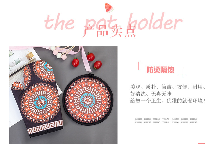Factory Direct Sales Digital Printing Insulation Three-Piece Kitchen Microwave Oven Gloves Mat Apron Heat Resistant High Temperature Resistant