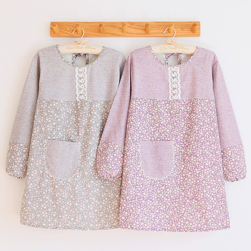 Korean Fashion Apron Pastoral Household Kitchen Overclothes Waterproof and Oil-Proof Bib Home Workwear Long Sleeve Apron