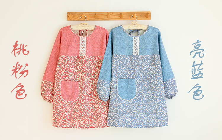 Korean Fashion Apron Pastoral Household Kitchen Overclothes Waterproof and Oil-Proof Bib Home Workwear Long Sleeve Apron