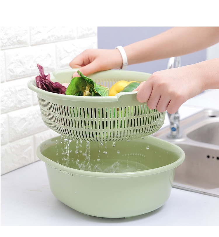 Plastic Double-Layer Vegetable Washing Basket Drain Basket Vegetable Washing Basket Kitchen Multi-Functional Washing Vegetables Basin Fruit Basket