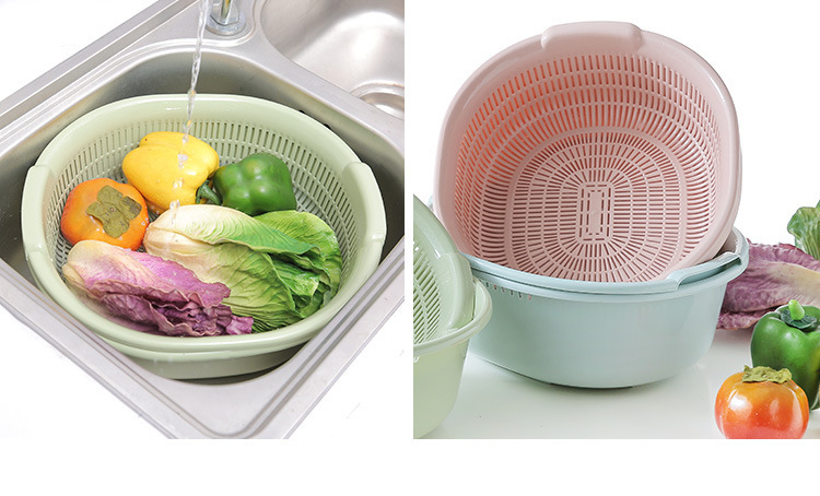 Plastic Double-Layer Vegetable Washing Basket Drain Basket Vegetable Washing Basket Kitchen Multi-Functional Washing Vegetables Basin Fruit Basket