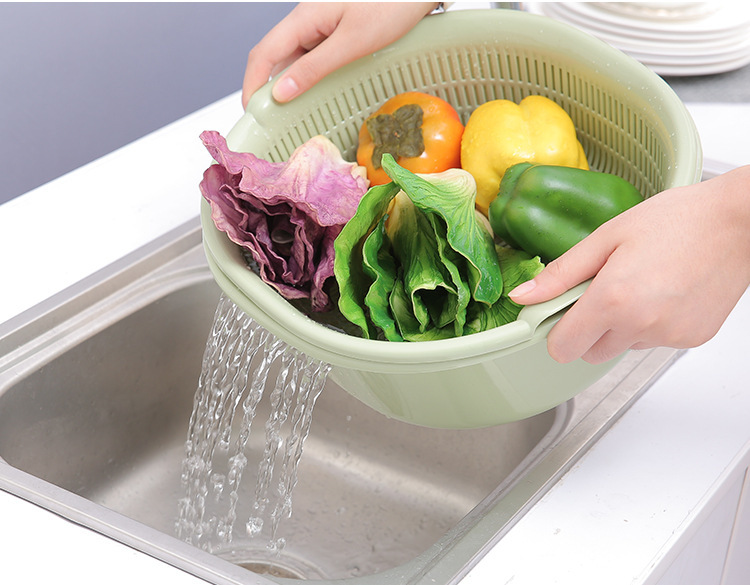 Plastic Double-Layer Vegetable Washing Basket Drain Basket Vegetable Washing Basket Kitchen Multi-Functional Washing Vegetables Basin Fruit Basket