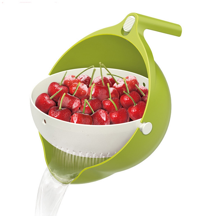 Drain Basket Washing Vegetable Basket Double-Layer Flip Washing Basin Kitchen Drain Basket Plastic Household Taobao Vegetable Basket