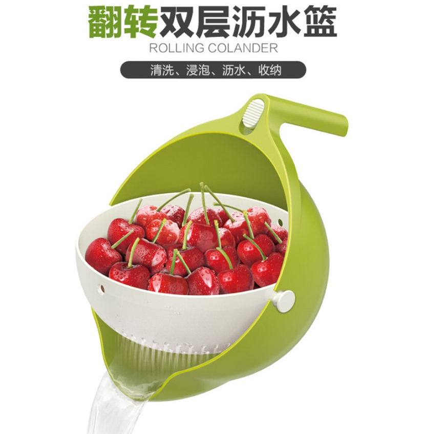 Drain Basket Washing Vegetable Basket Double-Layer Flip Washing Basin Kitchen Drain Basket Plastic Household Taobao Vegetable Basket Drain Basket Washing Vegetable Basket Double-Layer Flip Washing Basin Kitchen Drain Basket Plastic Household Taobao Vegetable Basket